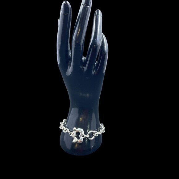 925 Silver Heart Toggle Charm Bracelet Y2K Coquette Chain Link Jewelry - Picture 3 of 8